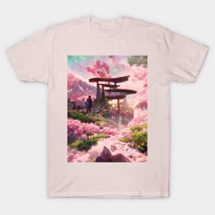 Spring Sakura City of Traditional Temple Mountain of Fuji Dreamy Japan T-Shirt